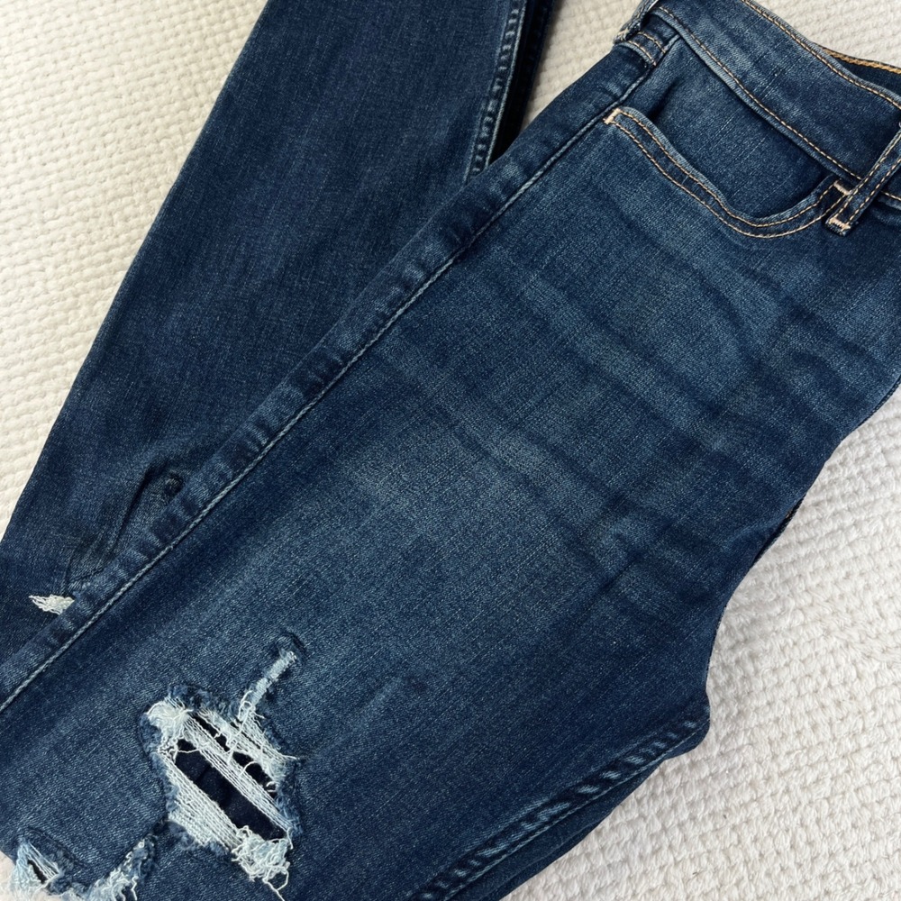 Abercrombie Kids High Rise Jean Legging Dark Wash Distressed Raw Hem 15/16‎ NWT